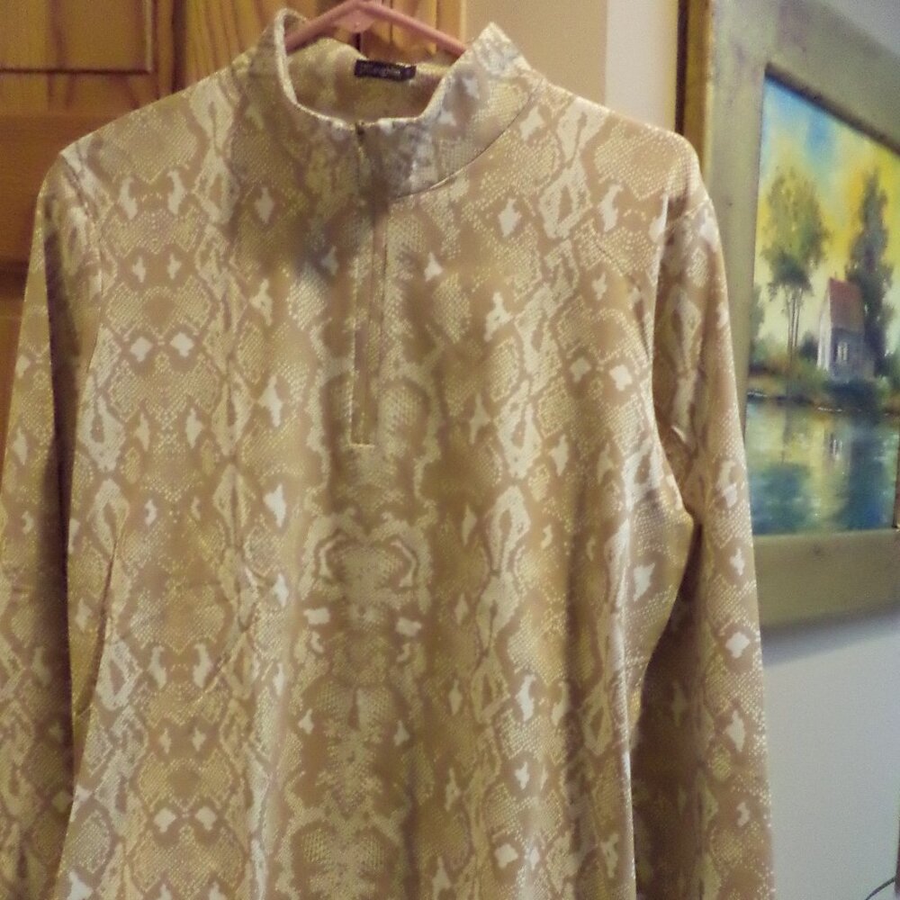 J. McLAUGHLIN BLOUSE TOP Turtleneck 1/4 Zip-Geometric Pattern - Size: XL